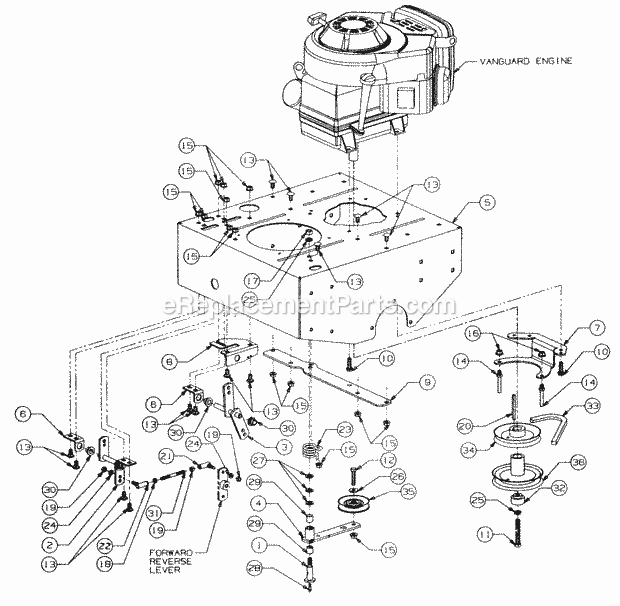 Engine Deck Assembly Manual Pto Diagram and Parts List for 5416R 457900-460859, 553C562K100, 554C562K100 Cub Cadet Lawn Mower